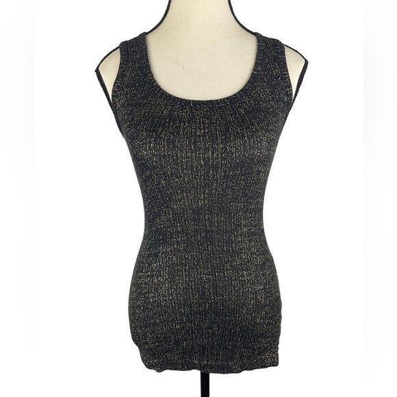 Forever 21 body on Black W/ Gold Metalic Thread Stretch Cotton Tank Top Size : S - Picture 1 of 6